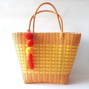 Boutique Jenny Bag Orange & Yellow Recycled Plastic Woven Tote Bag NWOT
